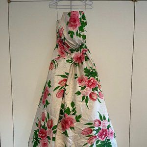 Saks Fifth Avenue White Strapless Dress with Pink Flowers